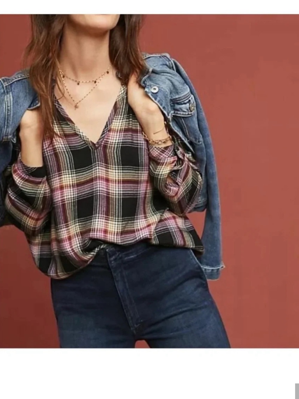 Cloth & Stone by Anthropologie Charlie Plaid
Ruffle Neck Flannel Top - Small